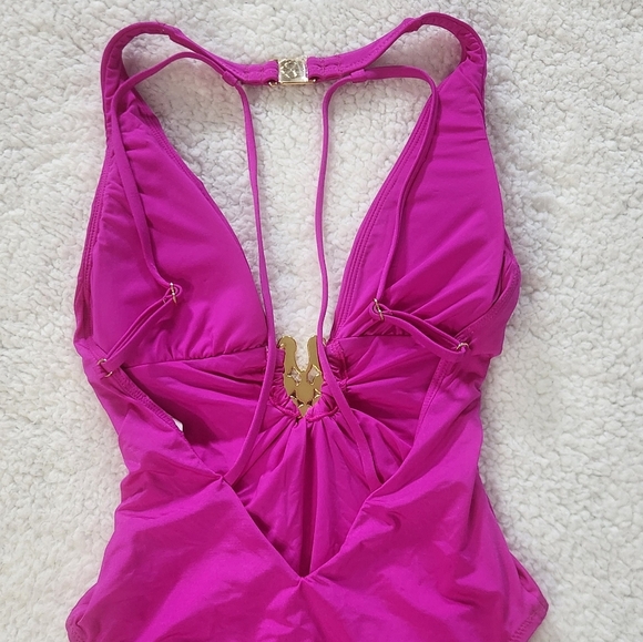 New!Trina Turk Bijuo Solids Plunge One Piece Swimsuit - Picture 9 of 13